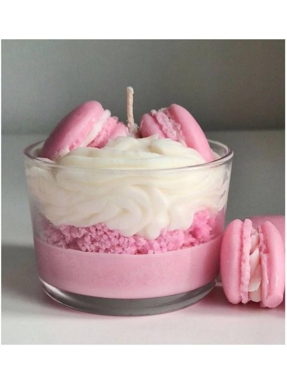Strawberry Scented Pink Macaron Candle - Artisan Wax Home Decor - Unique Gift